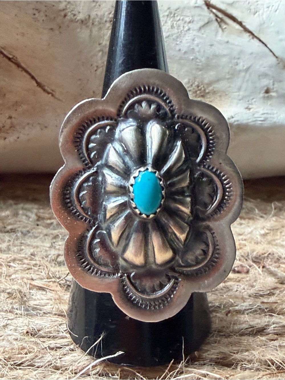 Ray B Navajo Turquoise Accent Silver Floral Statement Ring - Women Jewelry